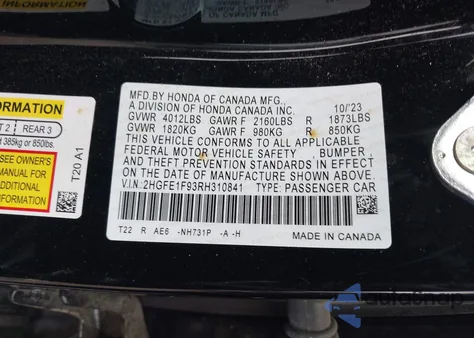 2024 Honda Civic Touring from USA, damaged, VIN 2HGFE1F93RH310841